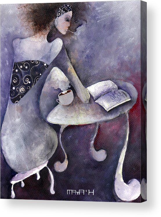 Woman Acrylic Print featuring the painting Recipies book by Maya Manolova