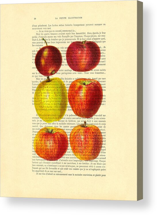 Apple Acrylic Print featuring the digital art Red apples still life vintage illustration by Madame Memento