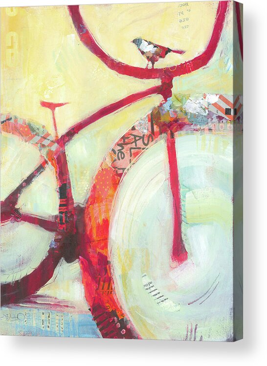 Bike Acrylic Print featuring the painting Red Cruiser And Bird by Shelli Walters