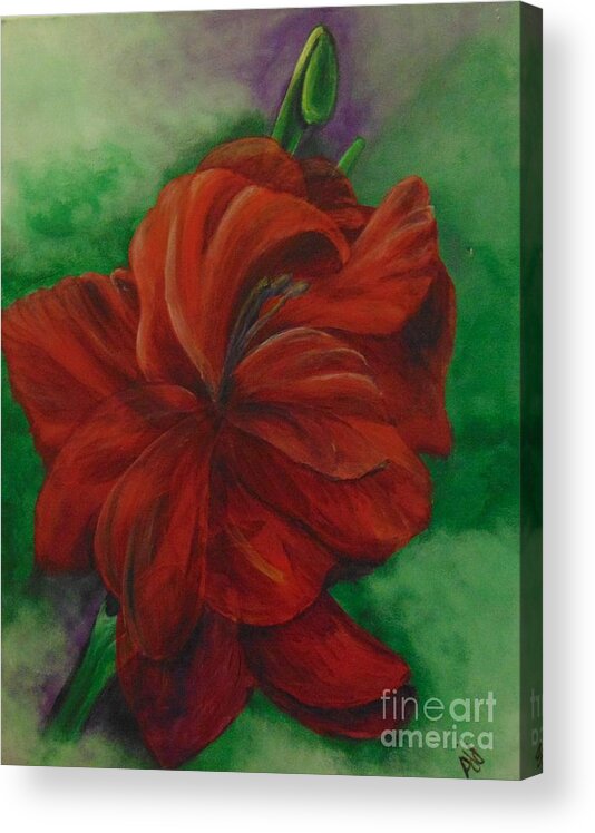 Floral Acrylic Print featuring the painting Red Gladiolus by Saundra Johnson
