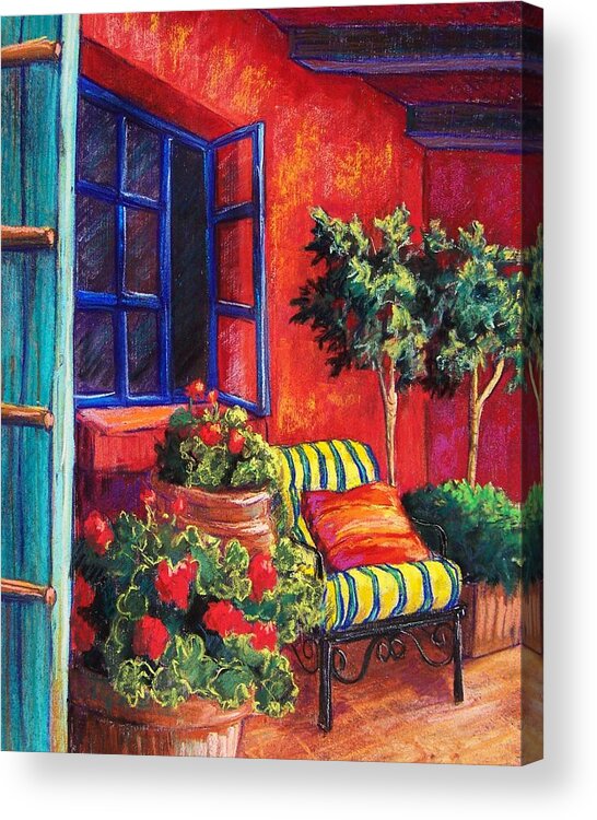 Patio Acrylic Print featuring the pastel Red Patio by Candy Mayer