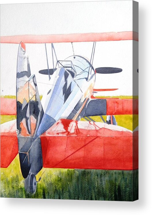 Biplane Acrylic Print featuring the painting Reflection on Biplane by John Neeve