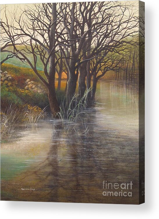 Trees Acrylic Print featuring the painting Reflections Chadwick Lakes Rabat Malta by Raymond Frans