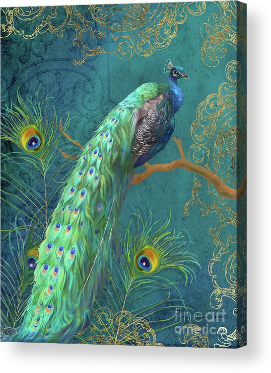Peacock Acrylic Print featuring the painting Regal Peacock 3 Midnight by Audrey Jeanne Roberts