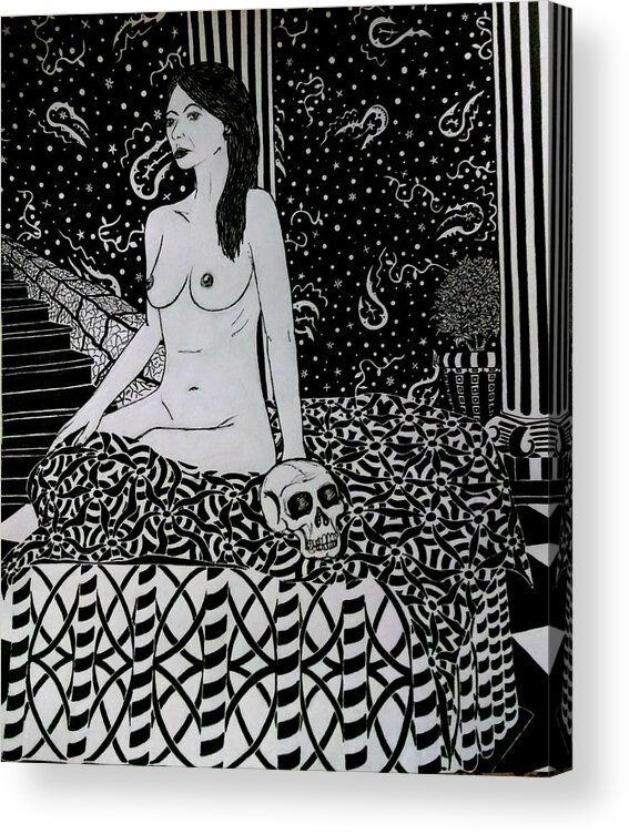 Black And White Acrylic Print featuring the drawing Reverie by Red Gevhere