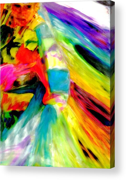 Native Native American Ribbon Dancer Spirituality Pow Wow Dancer American Indian Acrylic Print featuring the painting Ribbon Dancer by FeatherStone Studio Julie A Miller