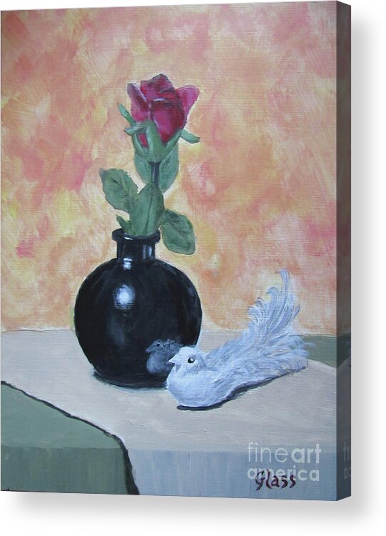 Still Life Acrylic Print featuring the painting Rose Vase Reflection by Tina Glass