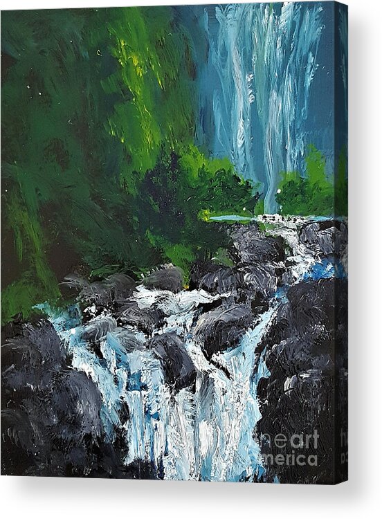 Waterfalls Acrylic Print featuring the painting Road to Hana by Fred Wilson
