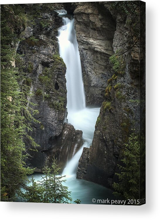 Silky Acrylic Print featuring the photograph Rockies Waterfall by Mark Peavy