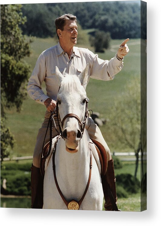 Ronald Reagan Acrylic Print featuring the photograph Ronald Reagan On Horseback by War Is Hell Store