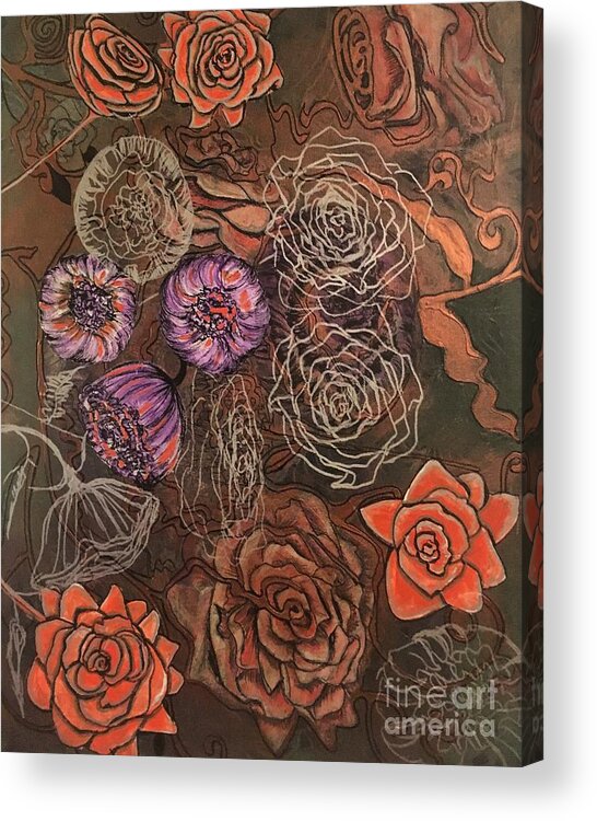 Stylizate Acrylic Print featuring the mixed media Roses in Time by Mastiff Studios