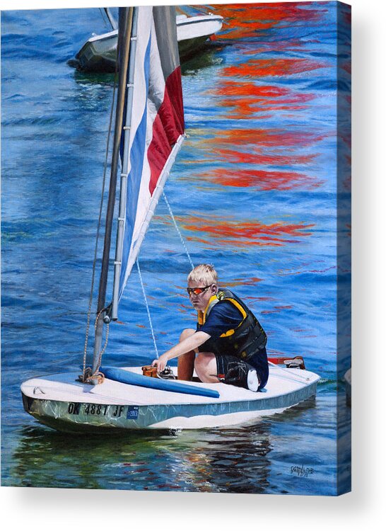 Seascape Acrylic Print featuring the painting Sailing on Lake Thunderbird by Joshua Martin