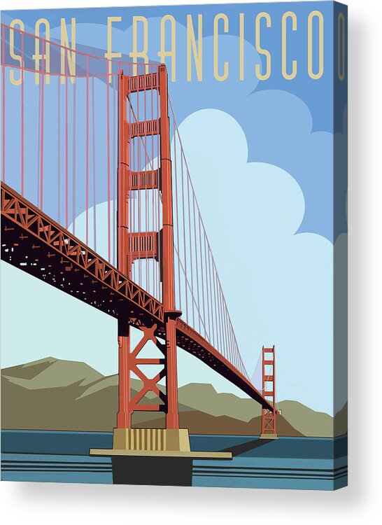 Golden Gate Bridge Acrylic Print featuring the digital art San Francisco poster by John Dyess