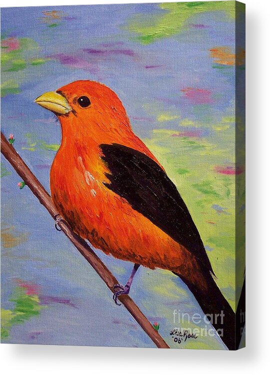  Scarlet Tanager Acrylic Print featuring the painting Scarlet Tanager by Lisa Rose Musselwhite