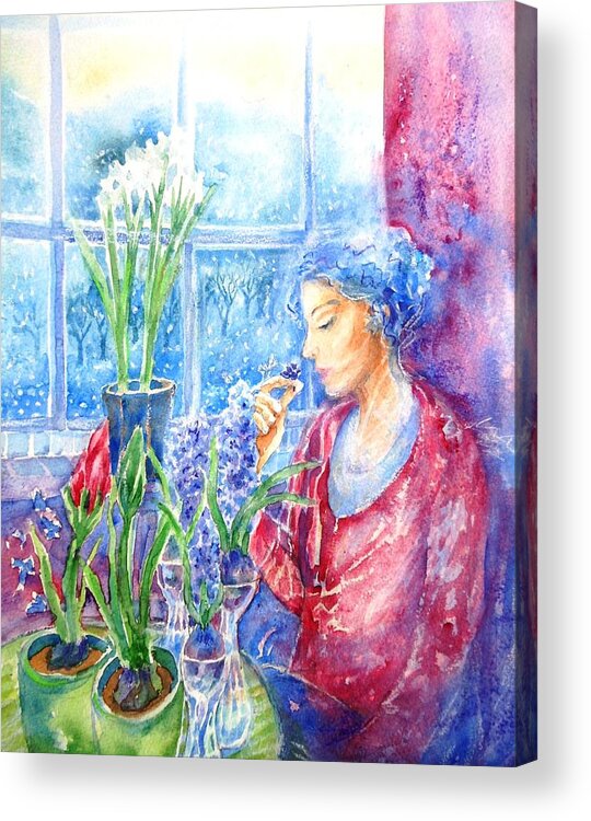 Fragrance Acrylic Print featuring the painting Scent of Hyacinths by Trudi Doyle
