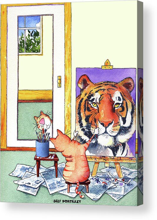 Tiger Acrylic Print featuring the painting Self Portrait, Tiger by Jim Tweedy