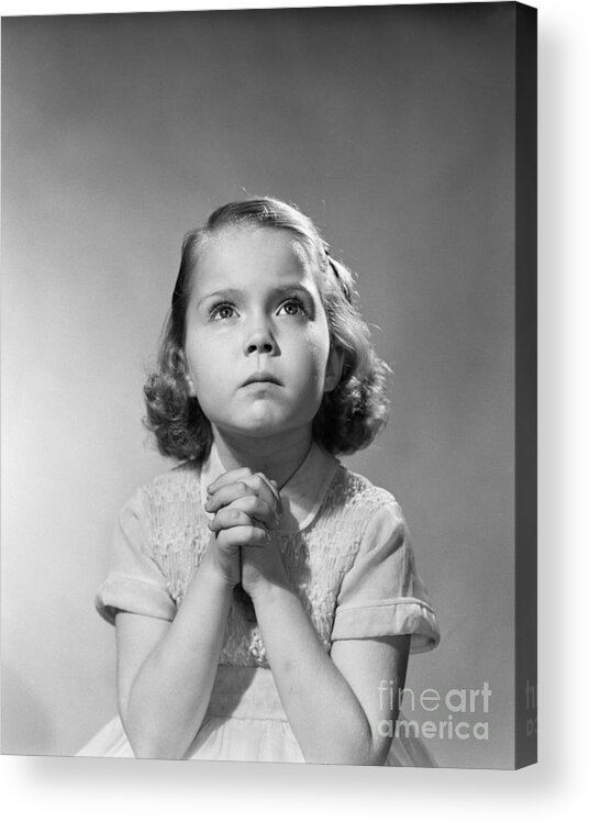 1950s Acrylic Print featuring the photograph Serious Little Girl Praying, C.1950s by Debrocke/ClassicStock