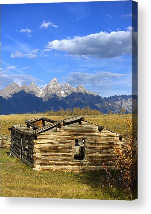 Shane Acrylic Print featuring the photograph Shane Cabin and Grand Tetons by Gary Langley
