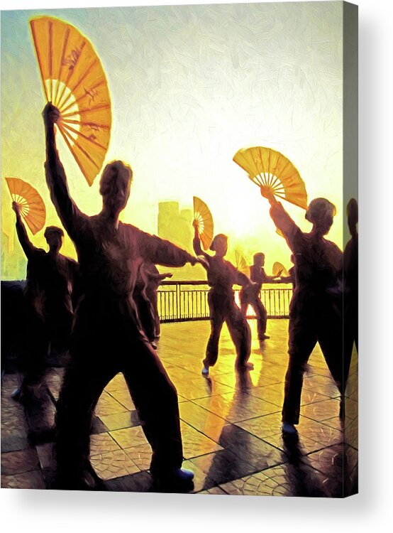 China Acrylic Print featuring the mixed media Shanghai Fan Exercise by Dennis Cox Photo Explorer