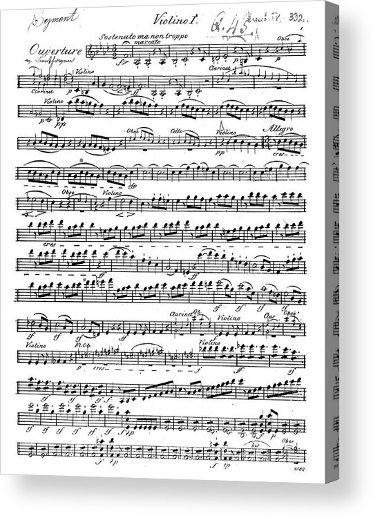 Music Acrylic Print featuring the drawing Sheet Music for the Overture to Egmont by Beethoven