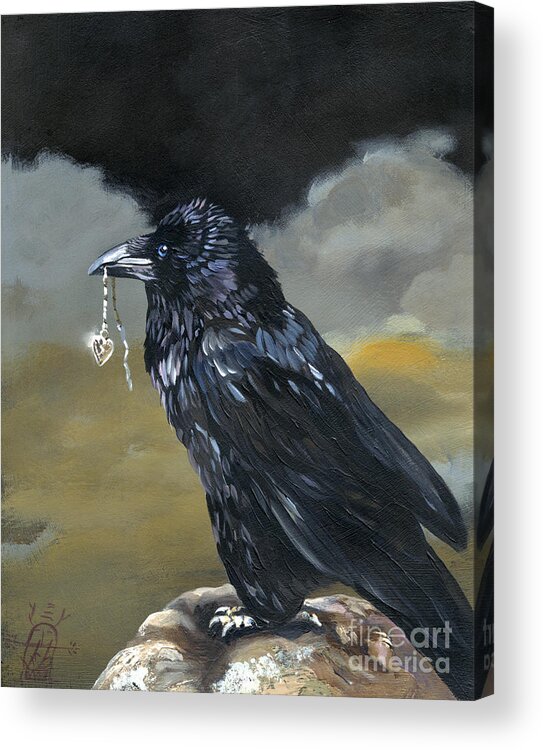 Raven Acrylic Print featuring the painting Shiny by J W Baker