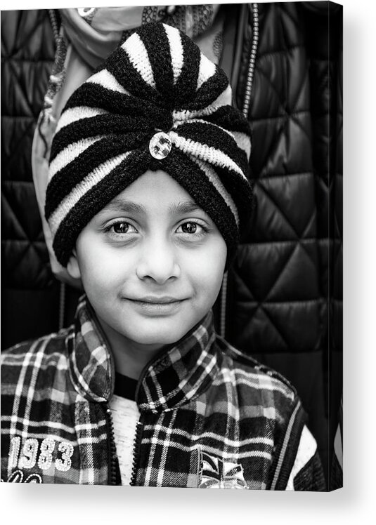 Sikh Parade 4_28-_018 Nyc Acrylic Print featuring the photograph Sikh Parade 4_28-_018 NYC Sikh Boy by Robert Ullmann