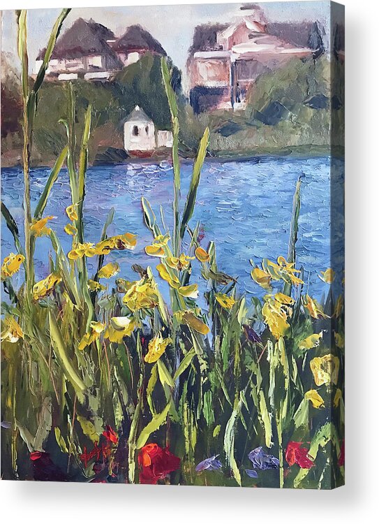 The Artist Josef Acrylic Print featuring the painting Silver Lake Blossoms by Josef Kelly