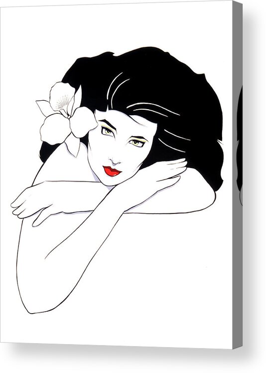 Line Art Beauty B/w Style Grace Lovely Girl Flower Acrylic Print featuring the drawing Simple Beauty by Murry Whiteman