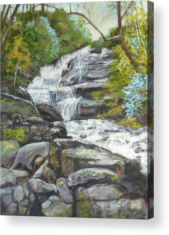 Waterfall Acrylic Print featuring the painting Sky Valley Waterfall by Gloria Smith