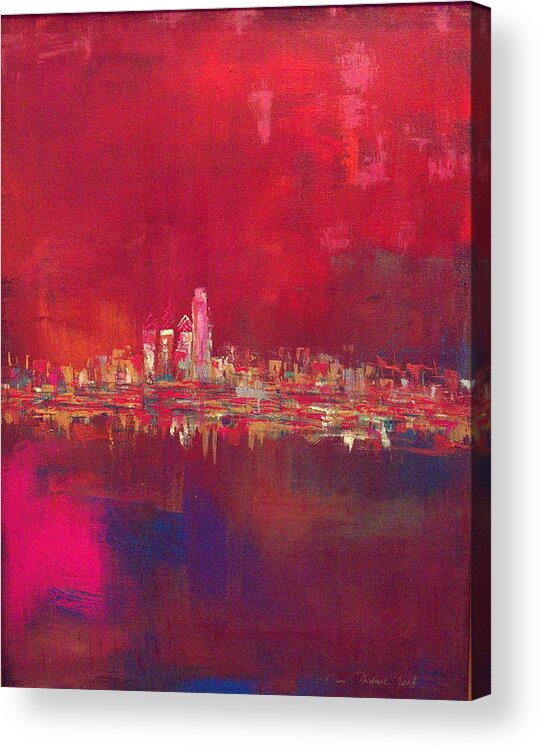  Acrylic Print featuring the painting Skyline Red by Lilliana Didovic