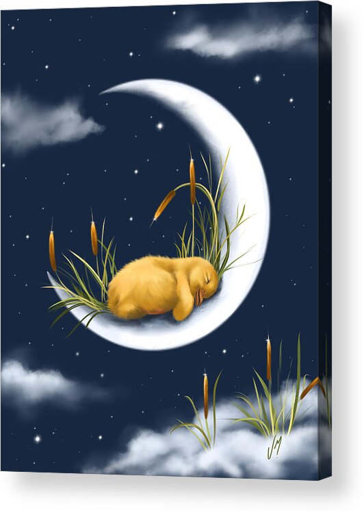 Moon Acrylic Print featuring the painting Sleeping on the moon by Veronica Minozzi
