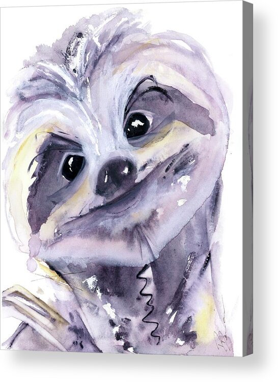 Sloth Portrait Acrylic Print featuring the painting Sloth Portrait by Dawn Derman