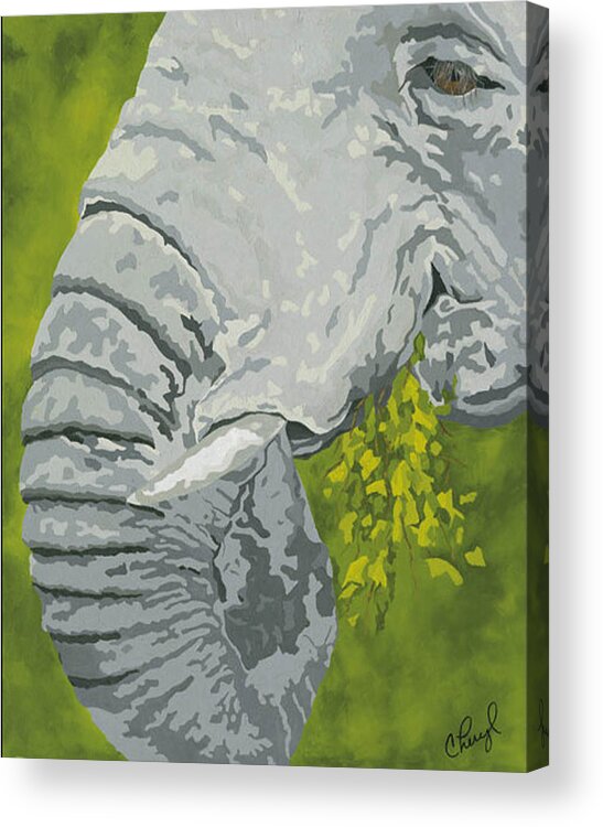 Elephant Acrylic Print featuring the painting Snack Time by Cheryl Bowman