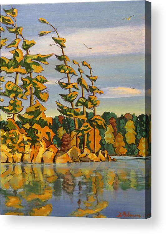 Canada Acrylic Print featuring the painting Snake Island in Fall Sunset by David Gilmore