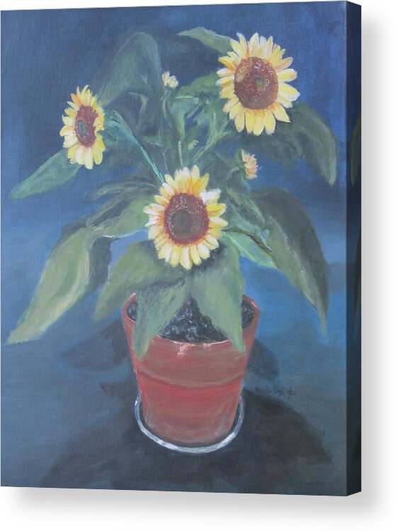 Sunflowers Acrylic Print featuring the painting So Happy by Paula Pagliughi
