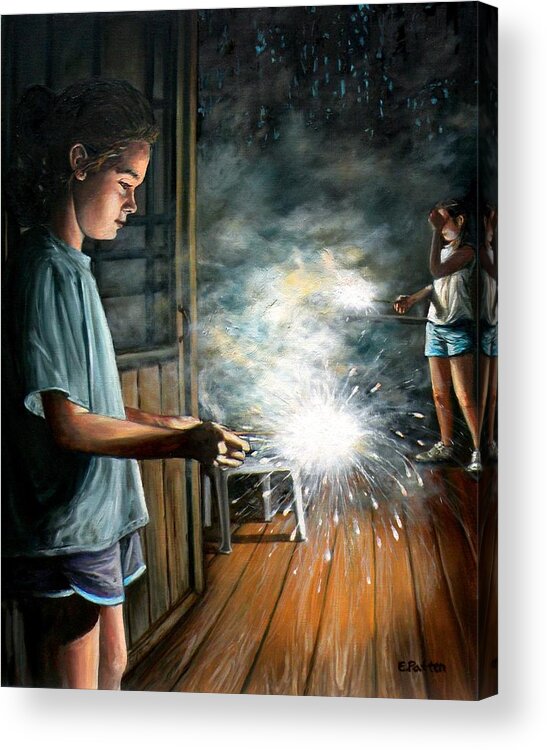 Summer Acrylic Print featuring the painting Sparklers On The Porch by Eileen Patten Oliver