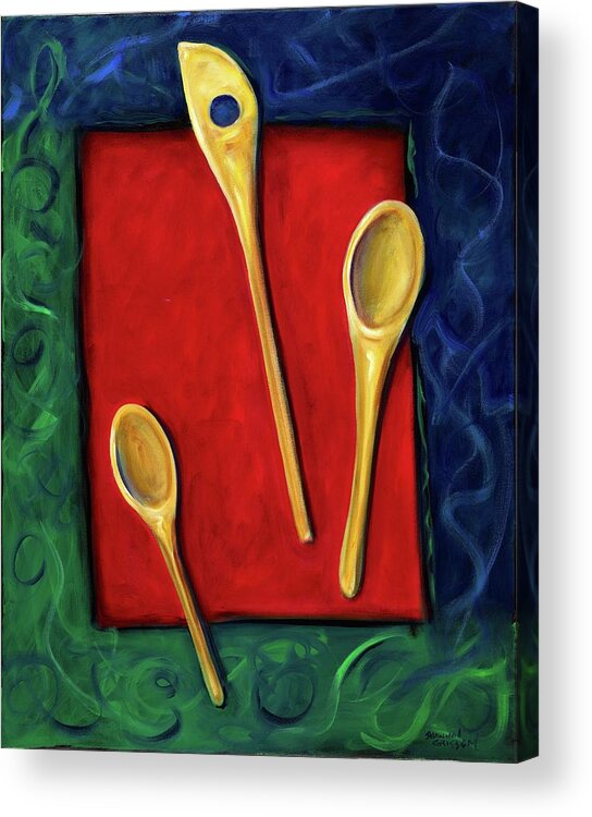 Wooden Spoons Acrylic Print featuring the painting Spoons by Shannon Grissom