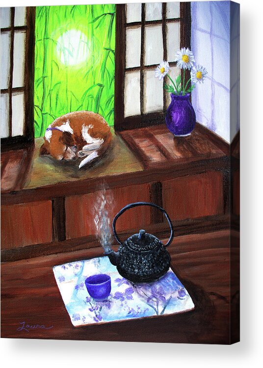 Zen Acrylic Print featuring the painting Spring Morning Tea by Laura Iverson