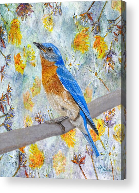 Bluebird Acrylic Print featuring the painting Springtime Eastern Bluebird by Angeles M Pomata