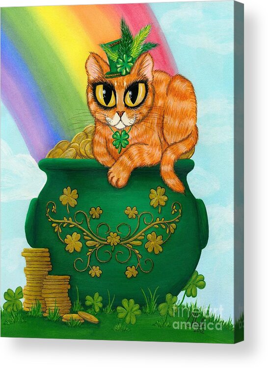 St. Patricks Day Cat Acrylic Print featuring the painting St. Paddy's Day Cat - Orange Tabby by Carrie Hawks