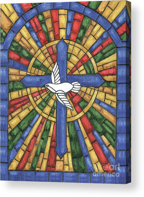 Dove Acrylic Print featuring the painting Stained Glass Cross by Debbie DeWitt