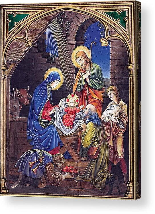 Nativity Acrylic Print featuring the painting Stained Glass Nativity by Artist Unknown