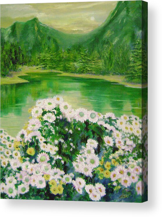 Floral Acrylic Print featuring the painting Stars By The River Side by Lian Zhen