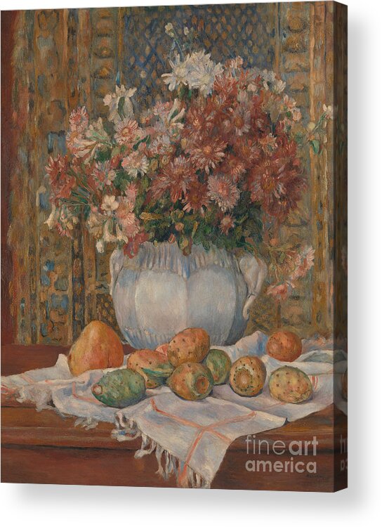 Still Life With Flowers And Prickly Pears Acrylic Print featuring the painting Still Life with Flowers and Prickly Pears, 1885 by Pierre Auguste Renoir