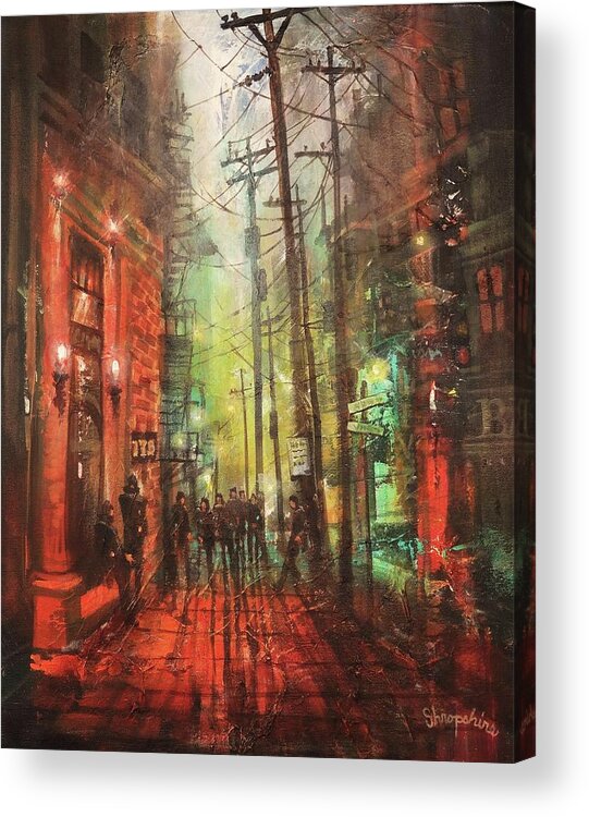City Streets Acrylic Print featuring the painting Street Gang by Tom Shropshire