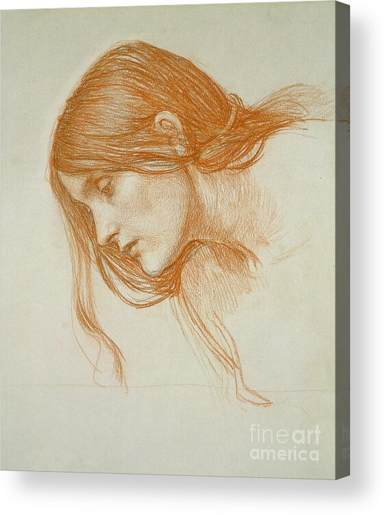 John William Waterhouse Acrylic Print featuring the drawing Study of a Girls Head by John William Waterhouse