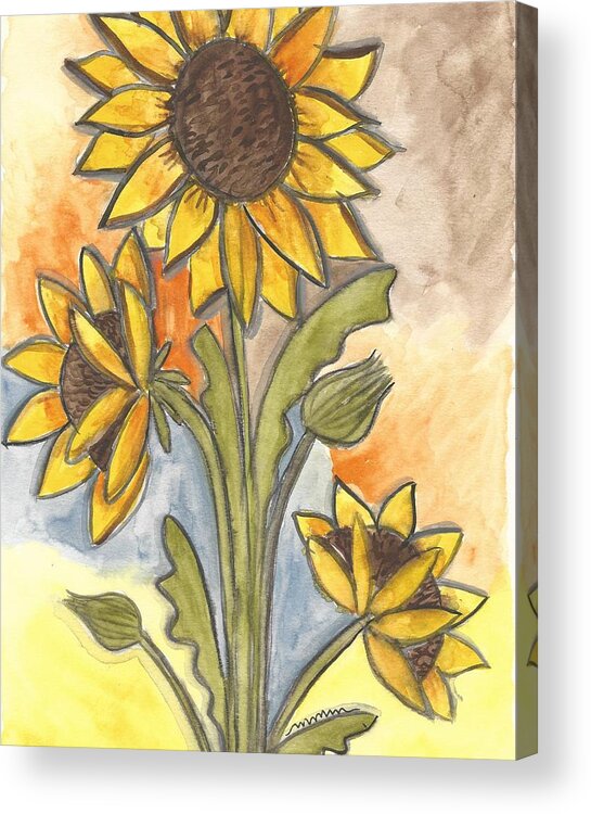 Sunflower Acrylic Print featuring the painting Sunflowers by Monica Martin