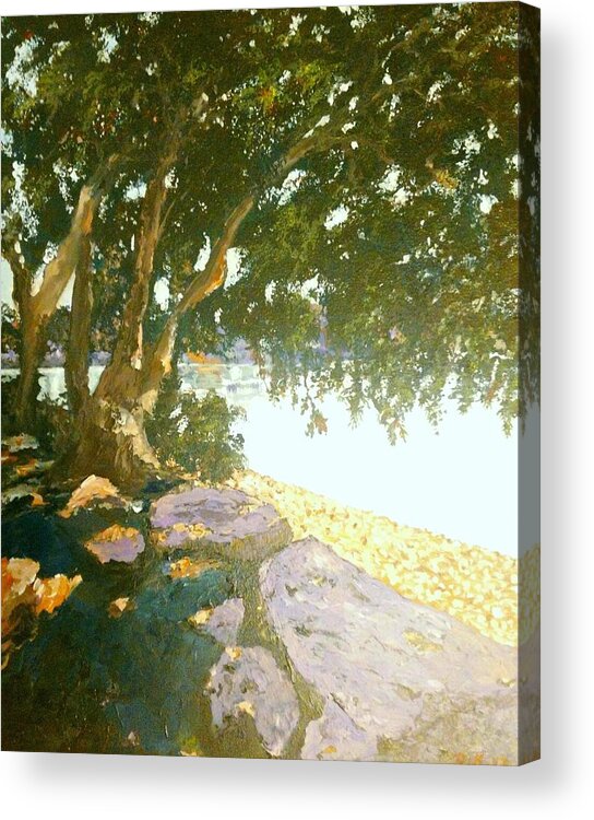 Sunny Day Acrylic Print featuring the painting Sunny day by an old tree by Ray Khalife