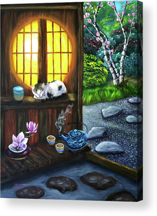 Zen Acrylic Print featuring the painting Sunrise in Moon Window by Laura Iverson