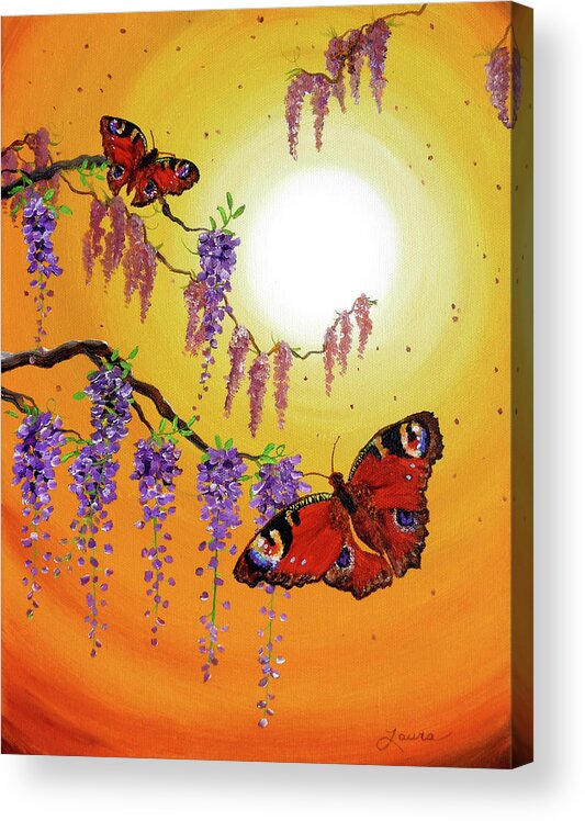 Painting Acrylic Print featuring the painting Sunset Butterflies by Laura Iverson